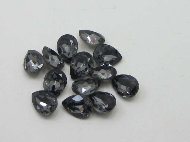 6x4mm PEAR 6pcs. SILVER NIGHT POINTED BACK European Rhinestones